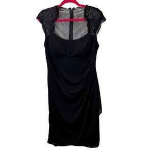 DJ Jaz Sheath Dress 12 Black Lace Ruched Back Empire Waist Built in Bra Lined